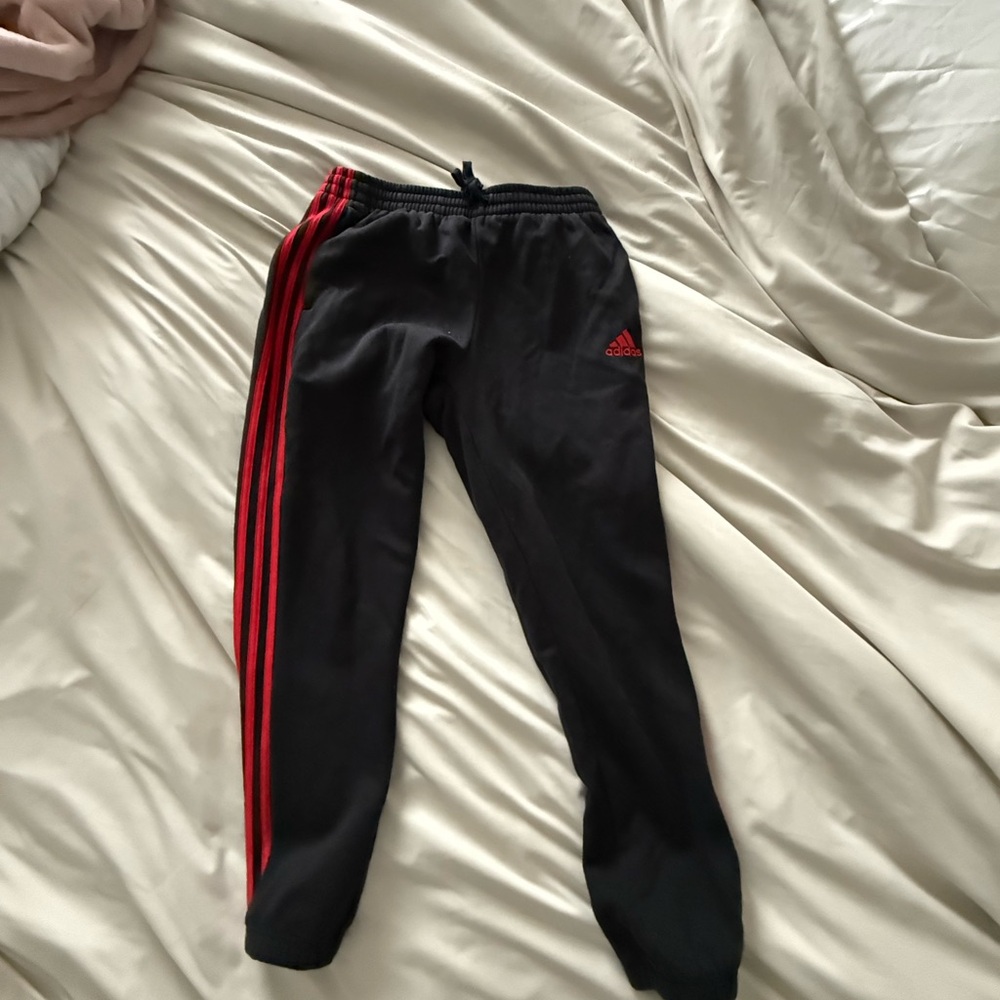Adidas Men’s Black Joggers with Red Stripes